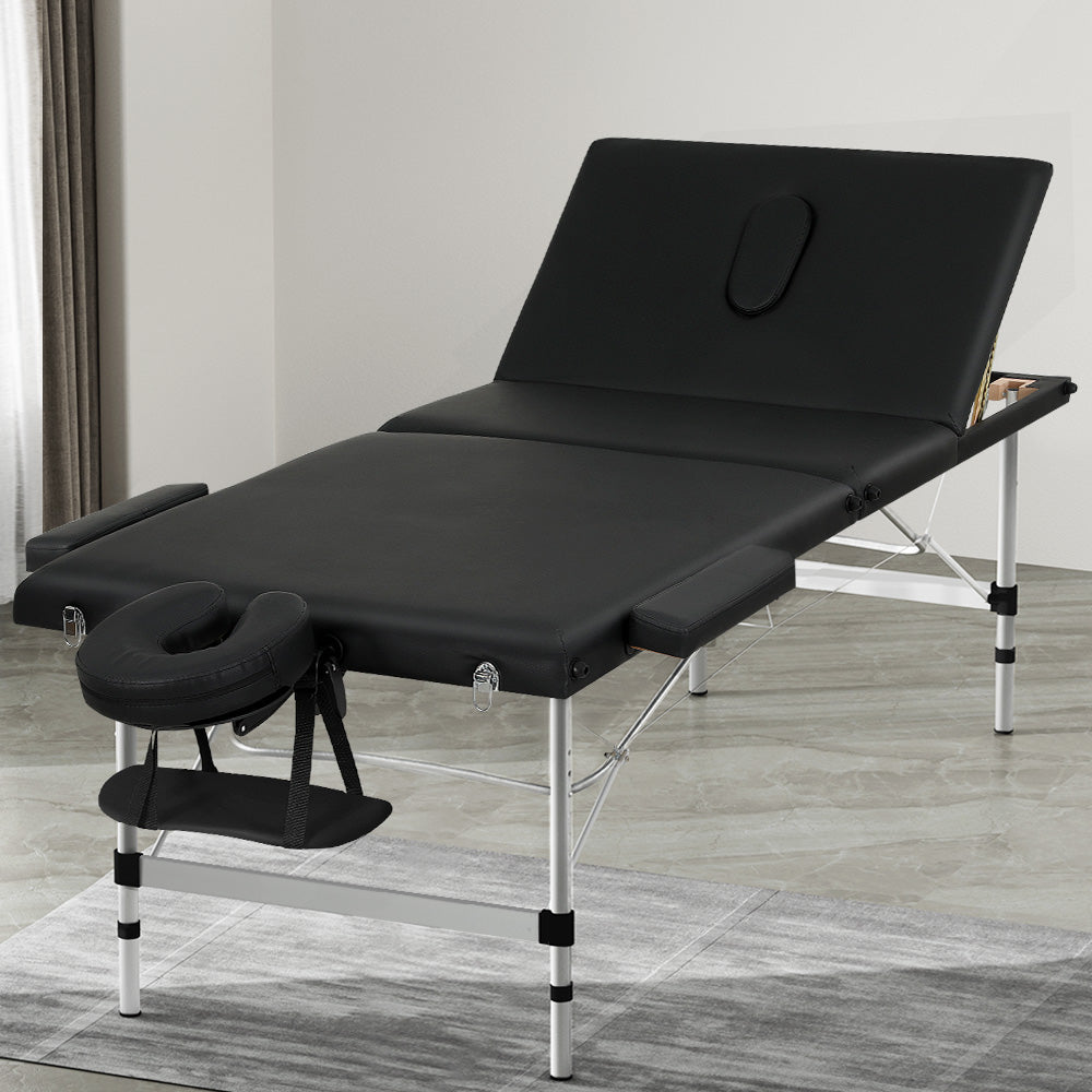 Zenses 85cm Portable 3-Fold Aluminium Massage Table Black