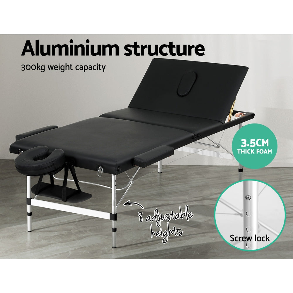 Zenses 85cm Portable 3-Fold Aluminium Massage Table Black