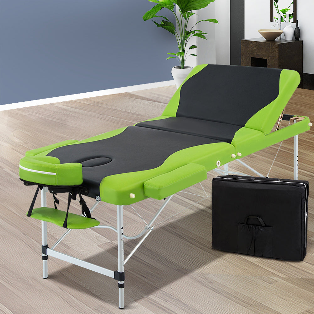 Zenses Portable Massage Table 75cm 3 Fold Aluminium Green
