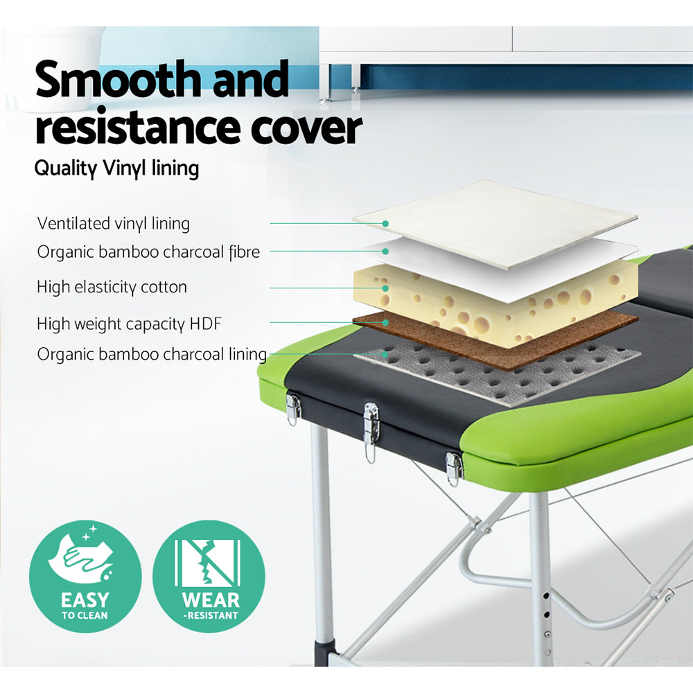 Zenses 75cm Portable 3-Fold Aluminium Massage Table Green