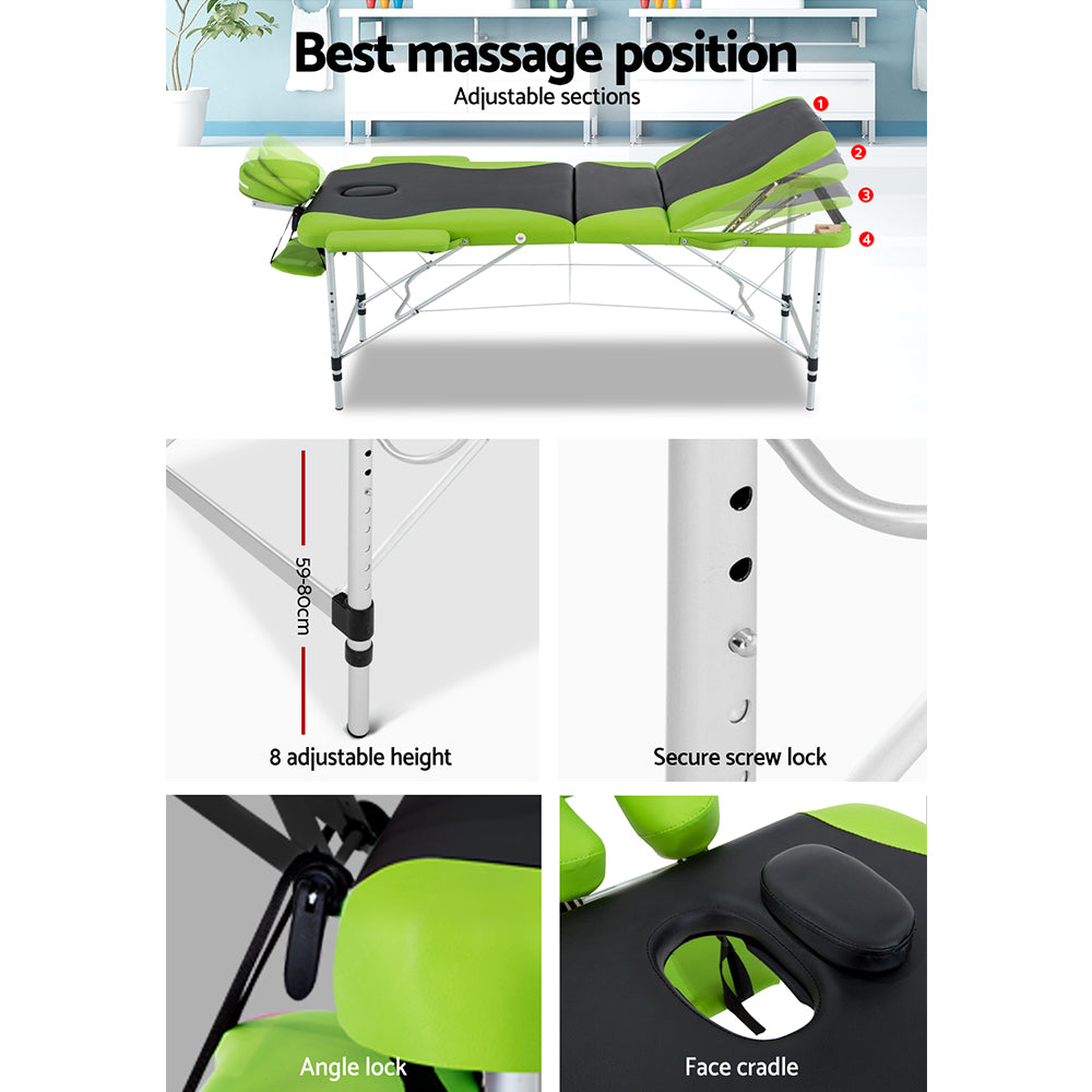 Zenses 75cm Portable 3-Fold Aluminium Massage Table Green