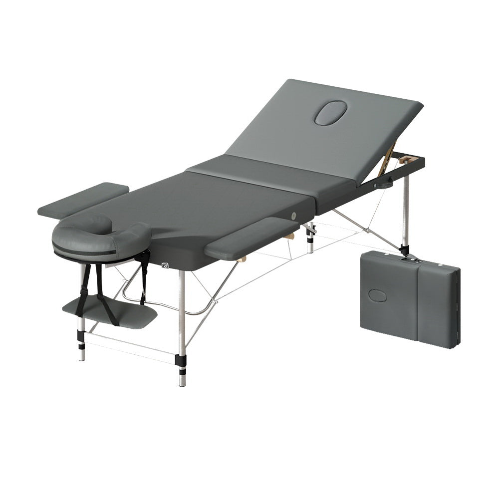 Zenses 75cm Portable Massage Table 3 Fold Aluminium Grey