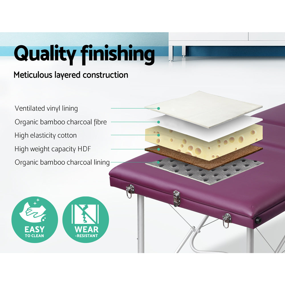 Zenses 75cm Portable 3-Fold Aluminium Massage Table Violet