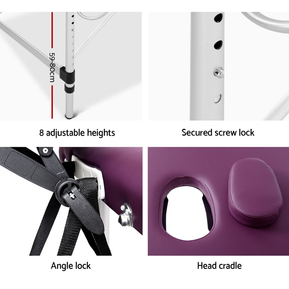 Zenses 75cm Portable 3-Fold Aluminium Massage Table Violet