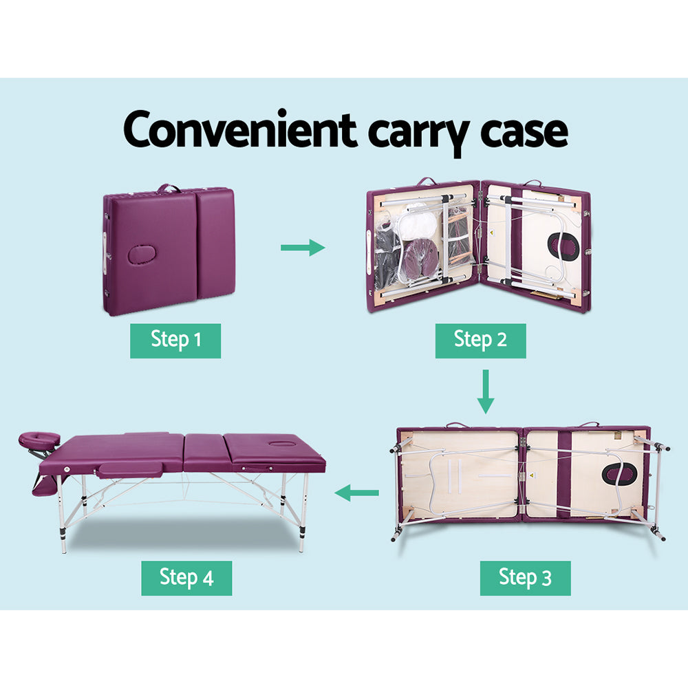 Zenses 75cm Portable 3-Fold Aluminium Massage Table Violet