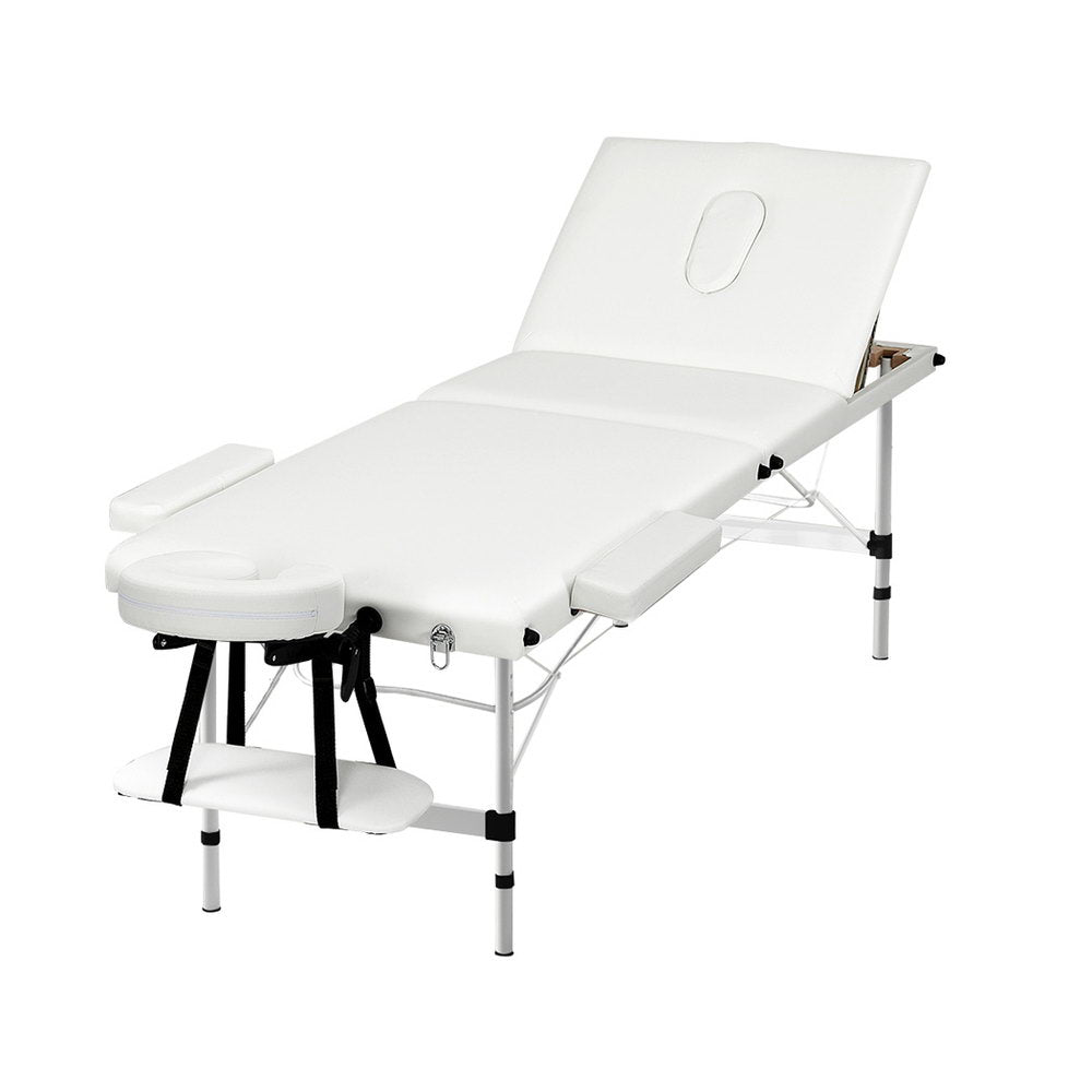 Zenses 65cm Portable Massage Table 3 Fold Aluminium Beauty Bed White