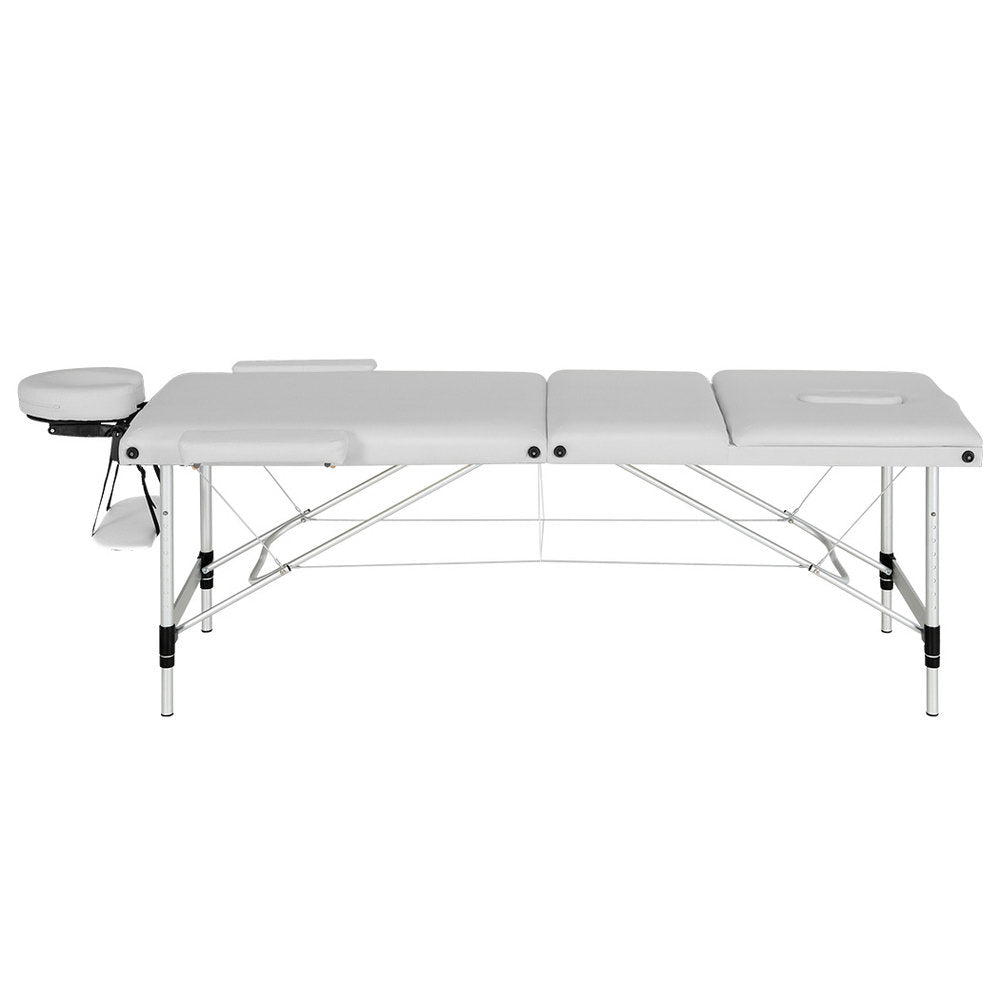 Zenses 65cm Portable Massage Table 3 Fold Aluminium Beauty Bed White