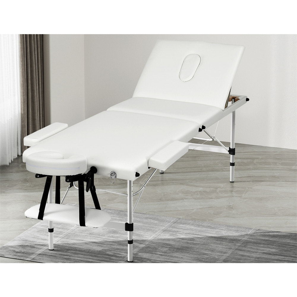 Zenses 65cm Portable Massage Table 3 Fold Aluminium Beauty Bed White