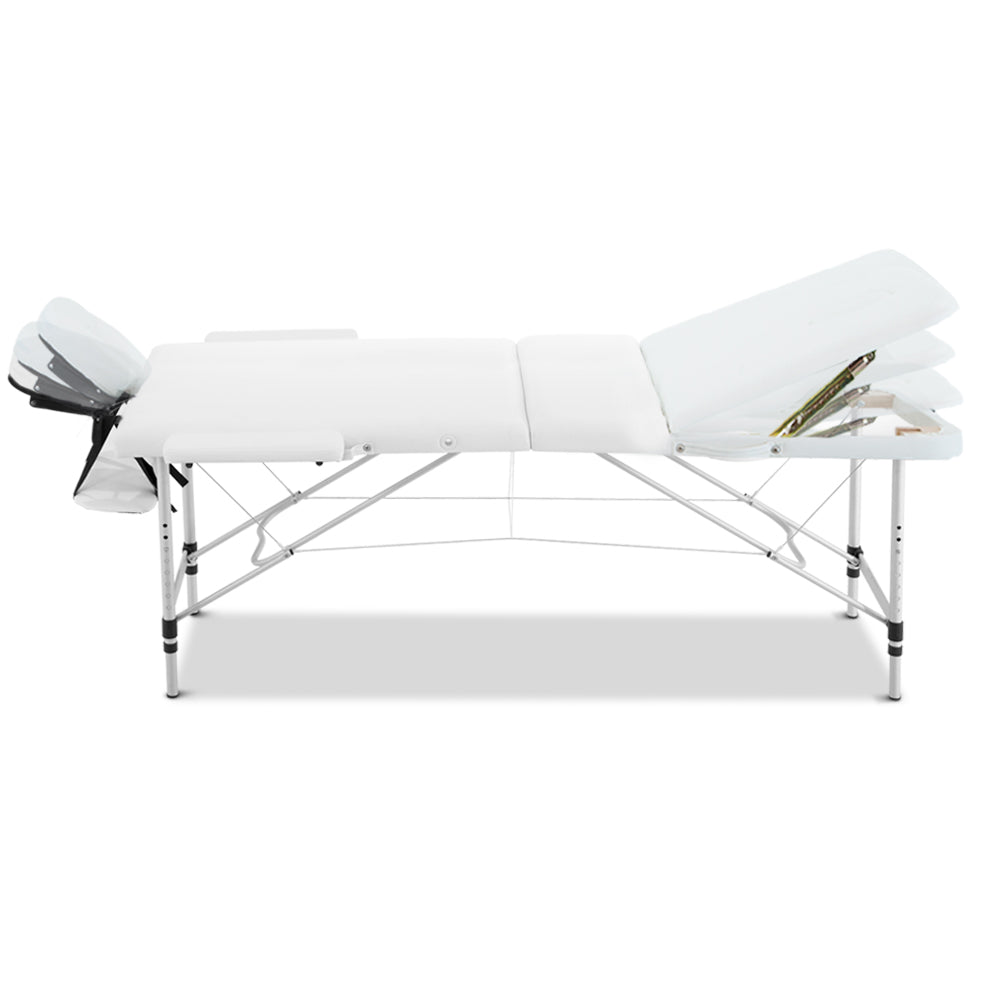 Zenses 75cm Portable Massage Table 3 Fold Aluminium White