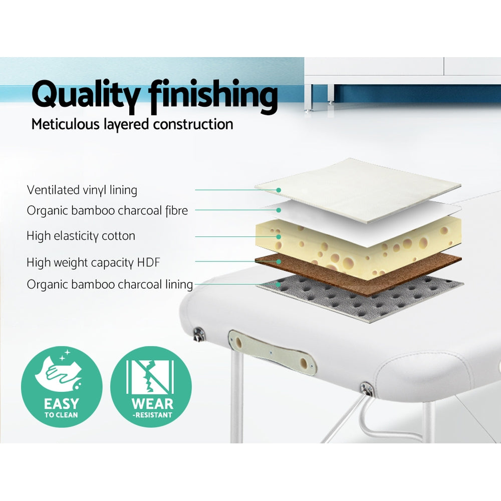 Zenses 75cm Portable Massage Table 3 Fold Aluminium White