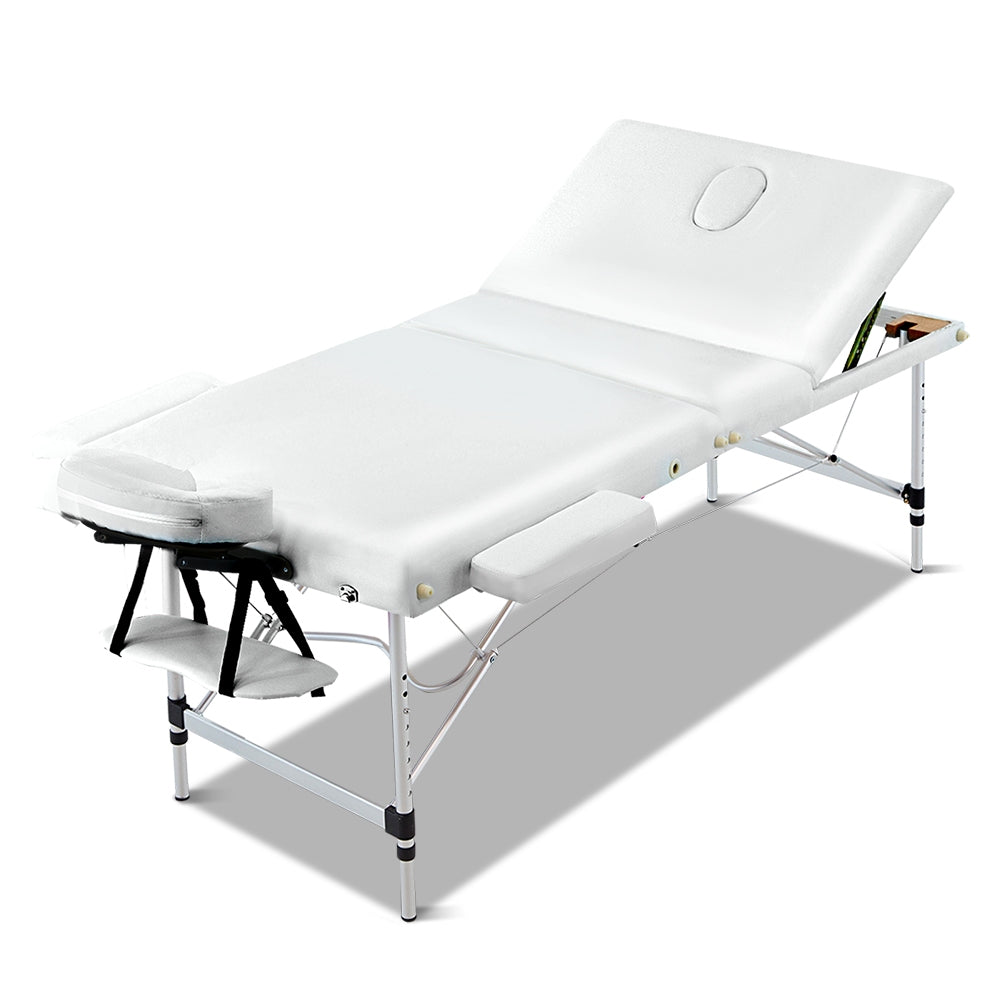 Zenses 75cm Portable Massage Table 3 Fold Aluminium White