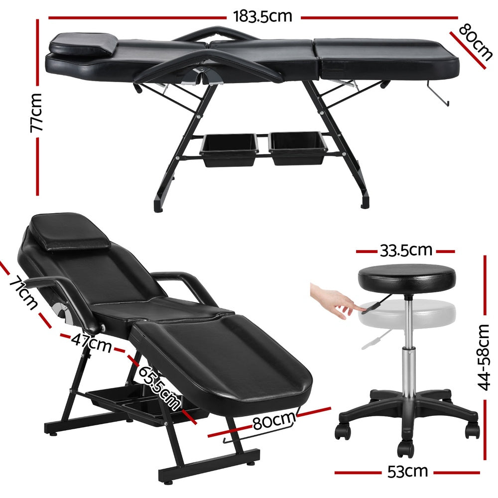 Zenses 3-Fold Adjustable Massage Table Salon Bed Black