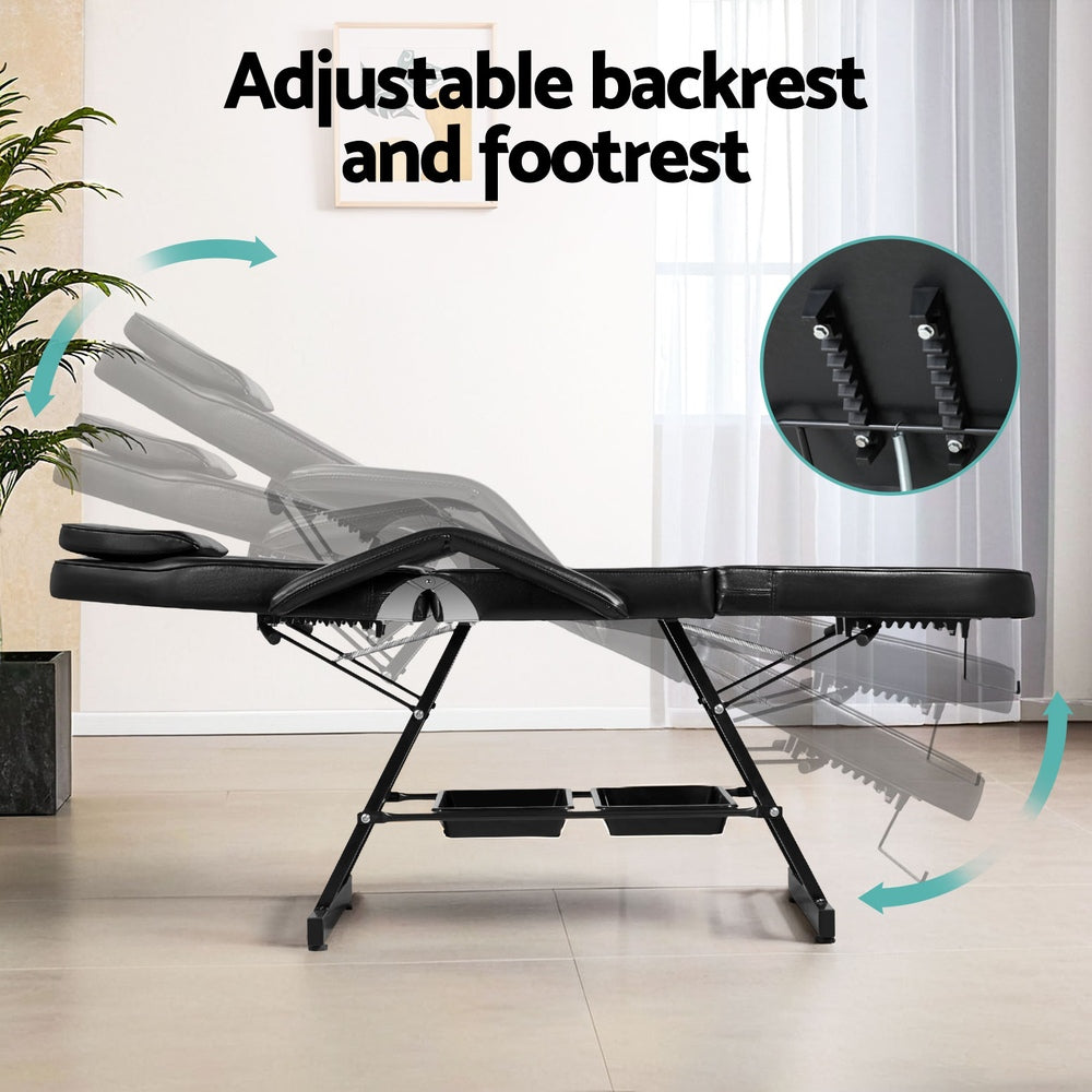 Zenses 3-Fold Adjustable Massage Table Salon Bed Black