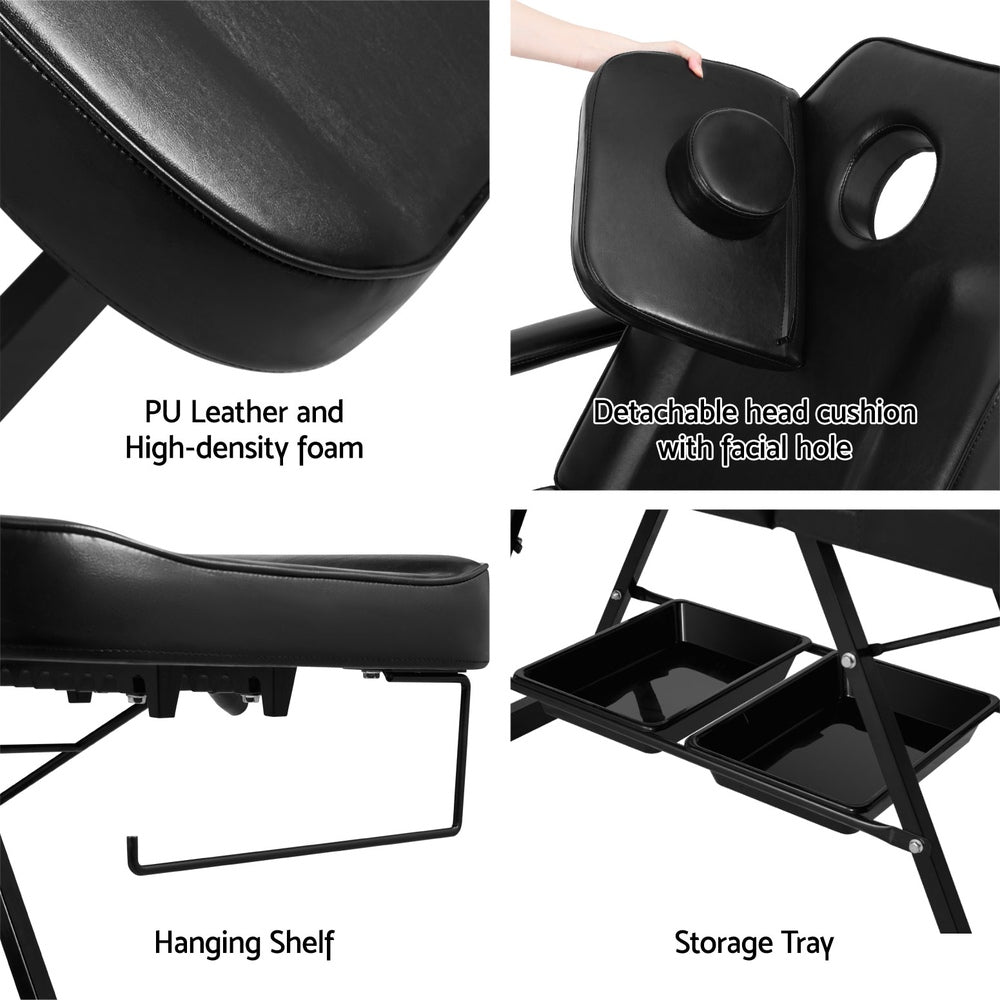 Zenses 3-Fold Adjustable Massage Table Salon Bed Black