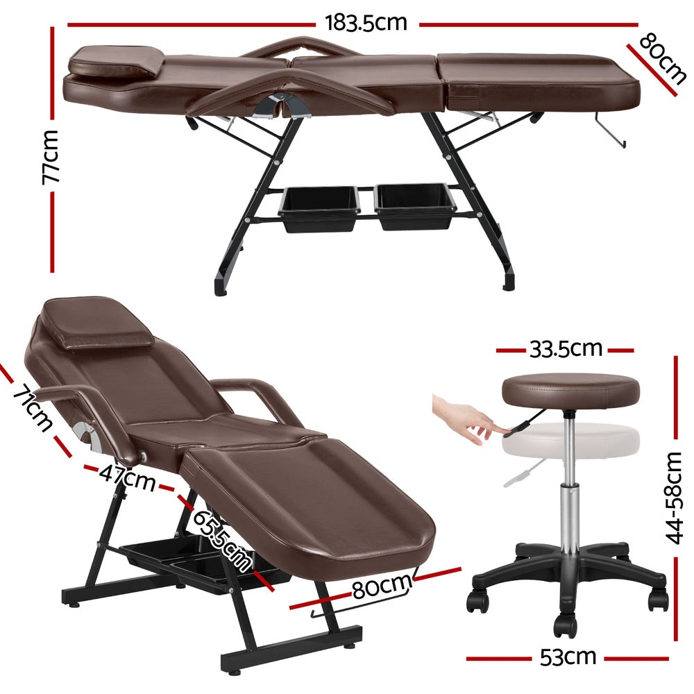 Zenses 3-Fold Adjustable Massage Table Salon Bed Brown