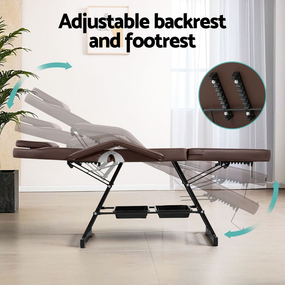 Zenses 3-Fold Adjustable Massage Table Salon Bed Brown