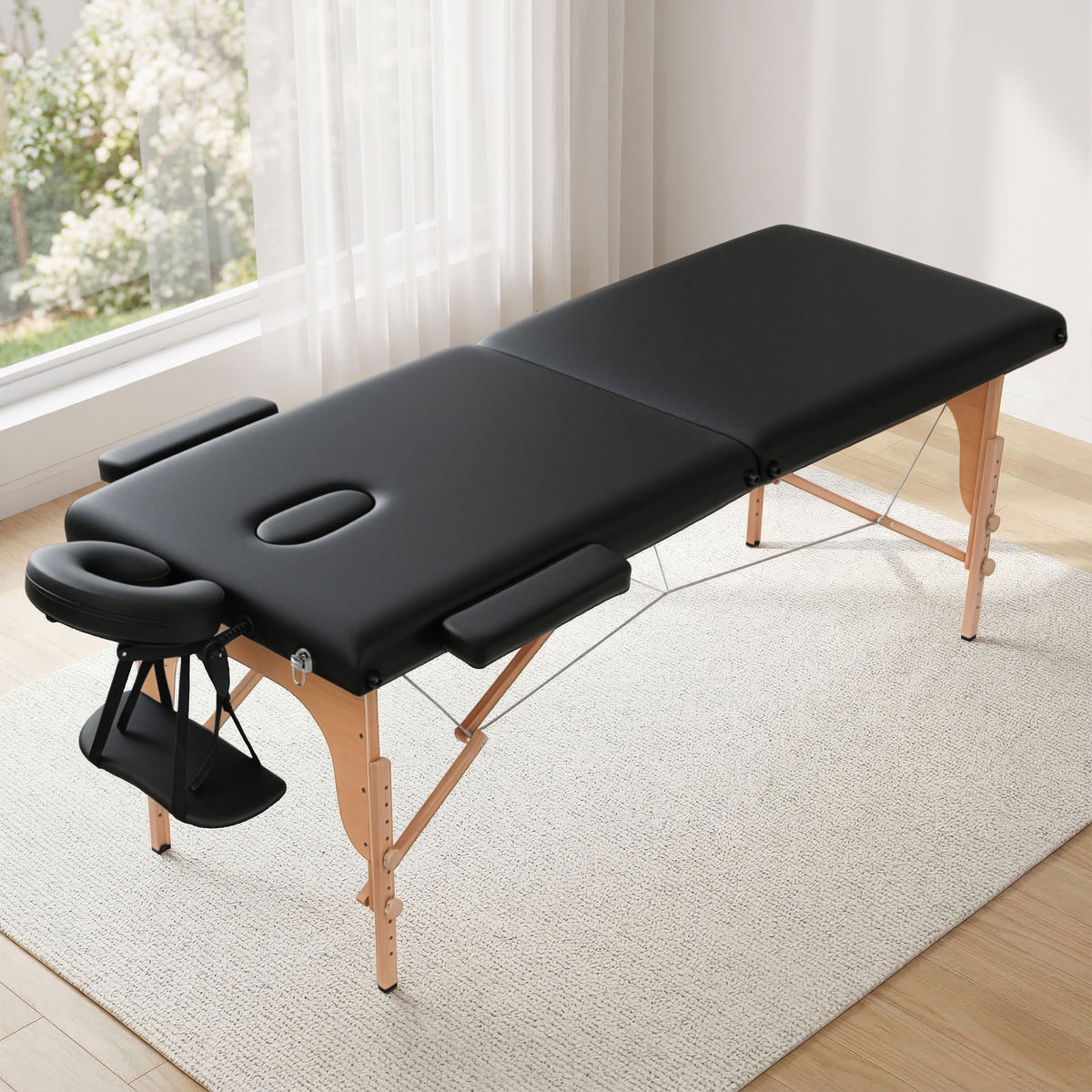 Zenses Portable Massage Table 70cm Wooden 2 Fold Black