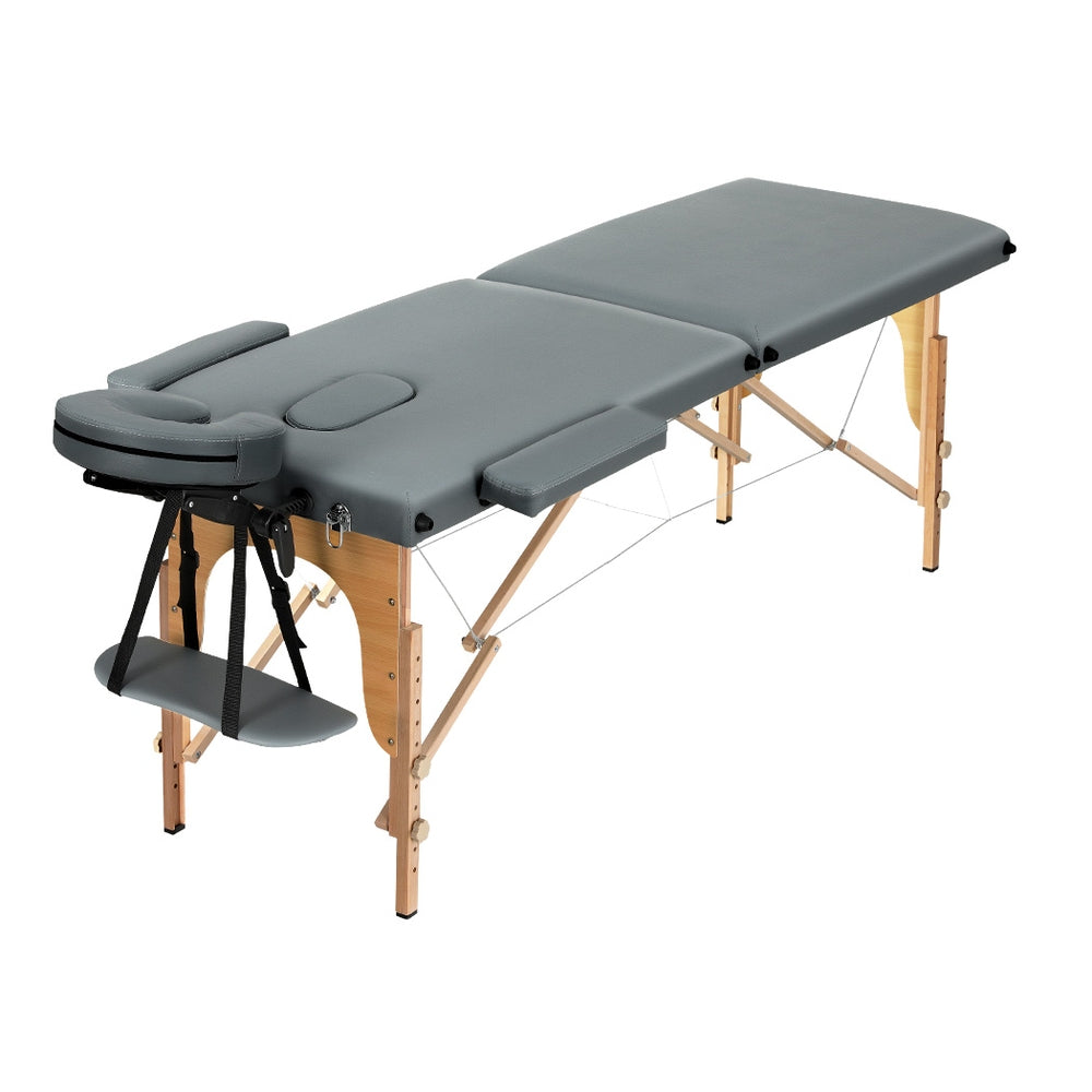 Zenses 56cm Portable Massage Table 2 Fold Wooden Beauty Bed Grey