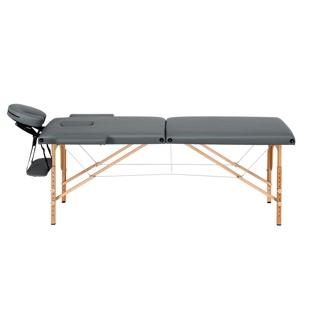 Zenses 56cm Portable Massage Table 2 Fold Wooden Beauty Bed Grey
