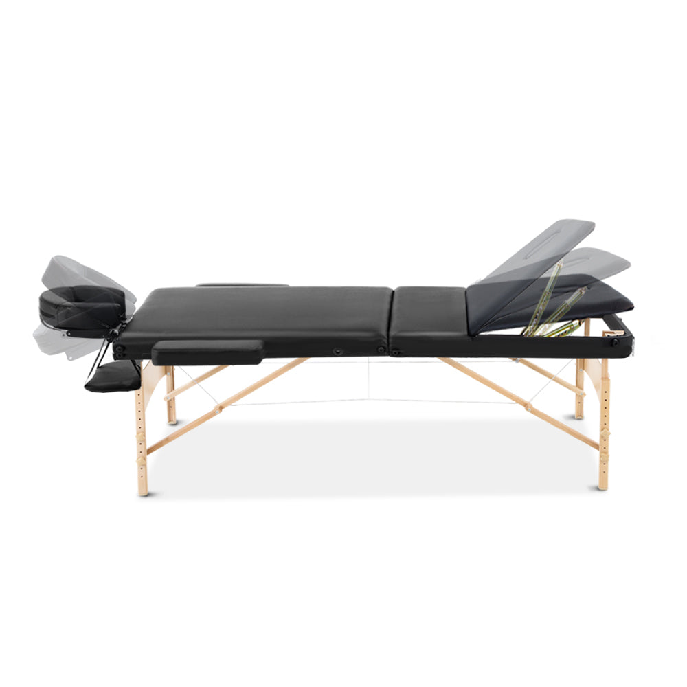 Zenses 75cm Portable Wooden Massage Table 3 Fold Black