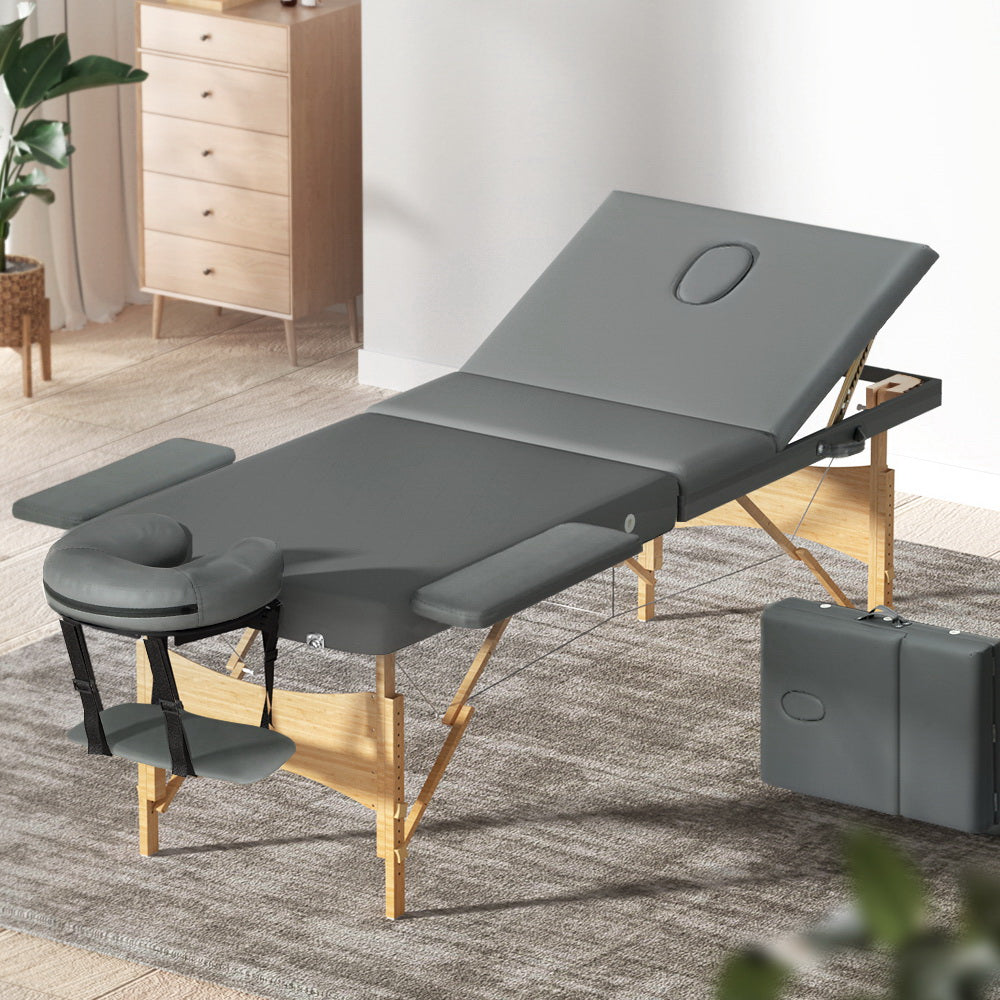 Zenses 75cm Portable Massage Table 3 Fold Wooden Grey
