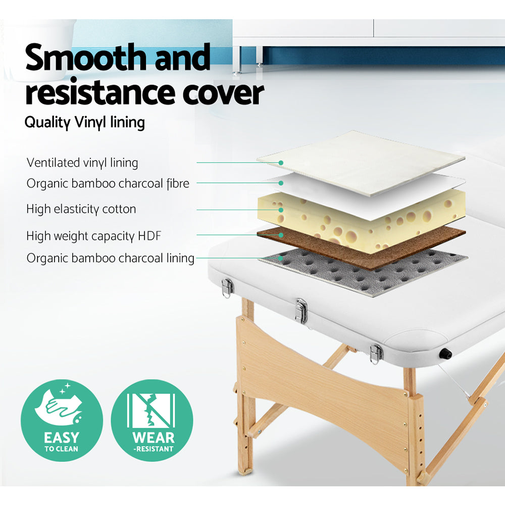 Zenses 70cm Portable 3 Fold Wooden Massage Table White