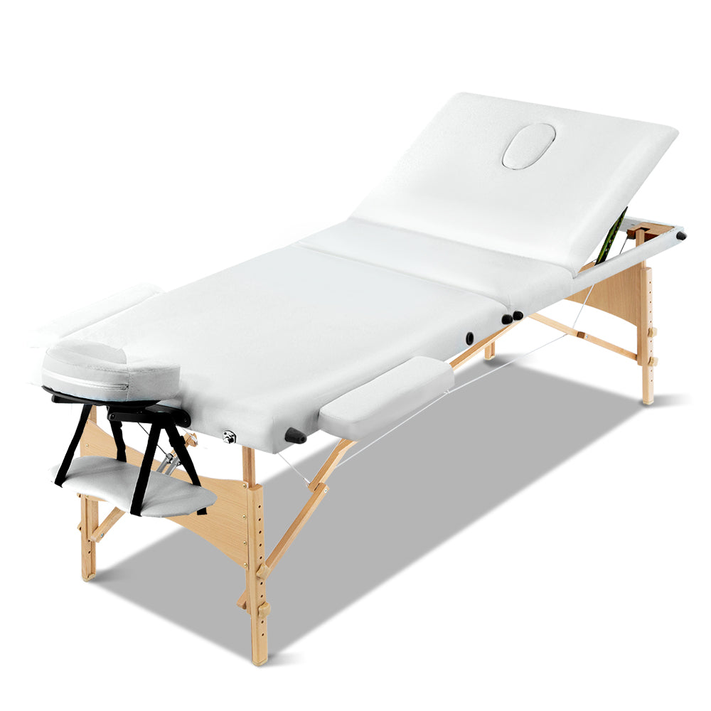 Zenses 70cm Portable 3 Fold Wooden Massage Table White