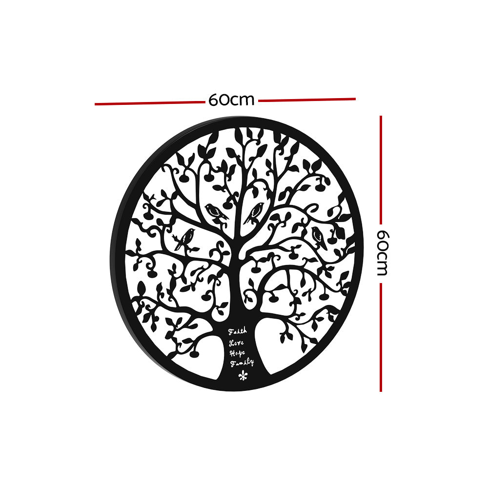 Tree of Life Metal Wall Art Round Frame Black