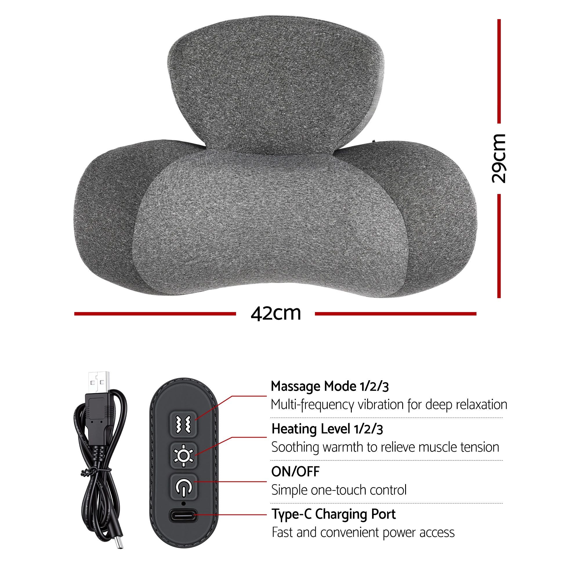 Livemor 2-in-1 Neck Massager Pillow with Heat, Memory Foam Cervical Support for Relief, 3-Speed Vibration & 3-Level Thermal Therapy, Type-C Rechargeable Massage Pillow for Neck & Shoulder