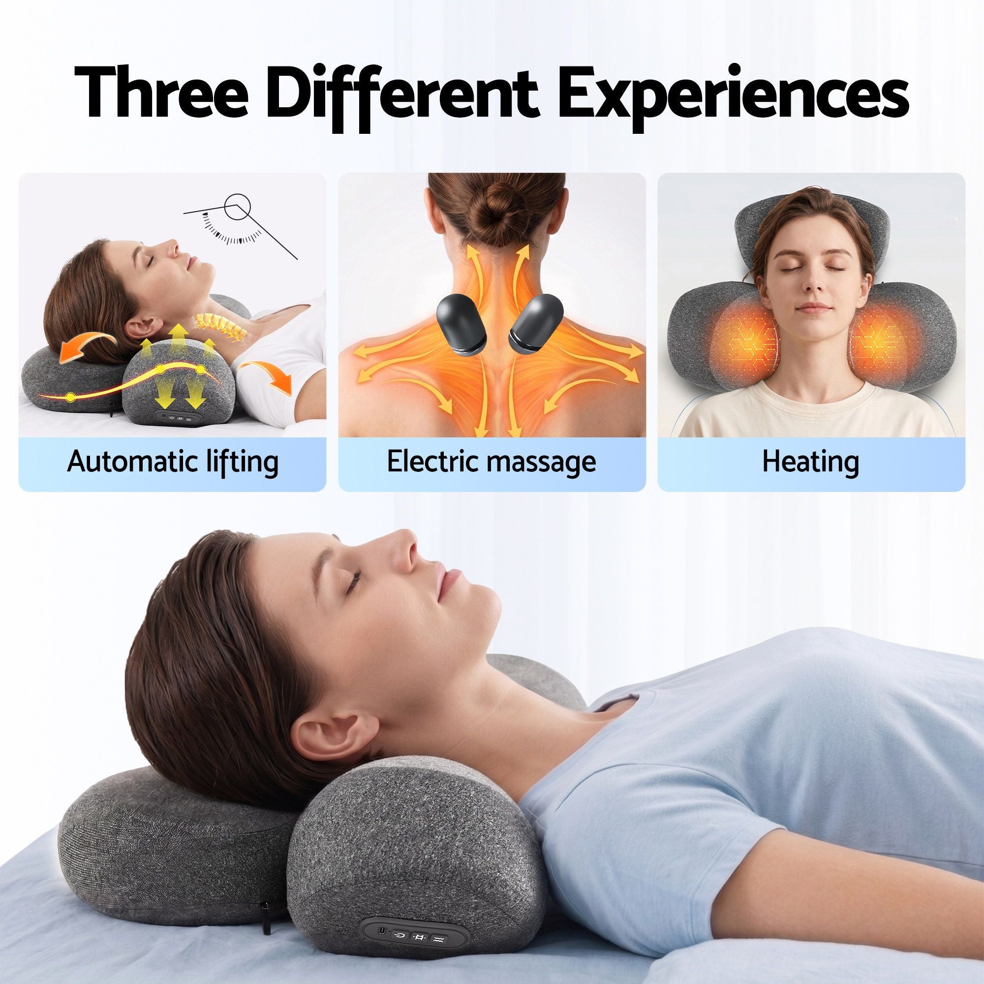 Livemor 2-in-1 Neck Massager Pillow with Heat, Memory Foam Cervical Support for Relief, 3-Speed Vibration & 3-Level Thermal Therapy, Type-C Rechargeable Massage Pillow for Neck & Shoulder