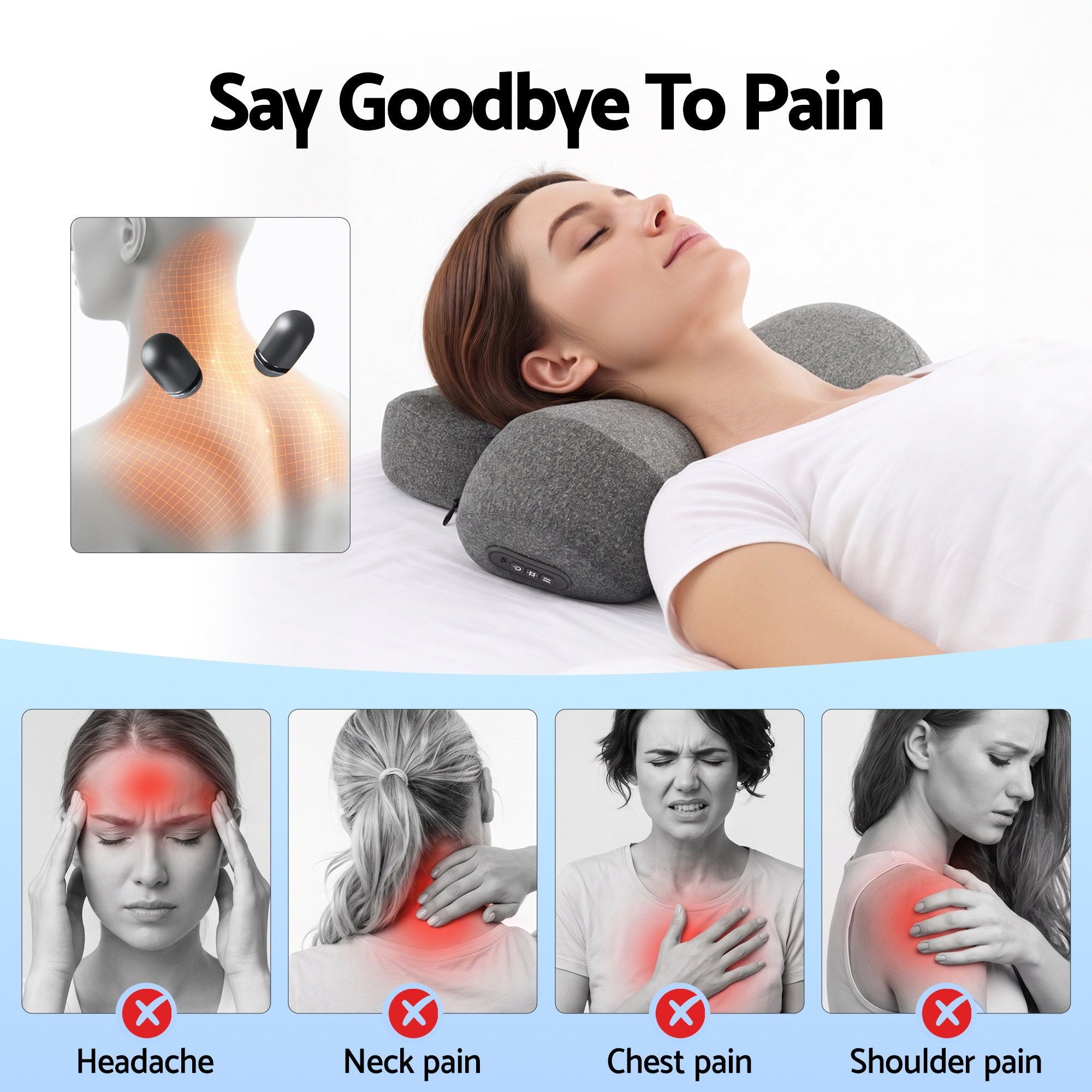 Livemor 2-in-1 Neck Massager Pillow with Heat, Memory Foam Cervical Support for Relief, 3-Speed Vibration & 3-Level Thermal Therapy, Type-C Rechargeable Massage Pillow for Neck & Shoulder