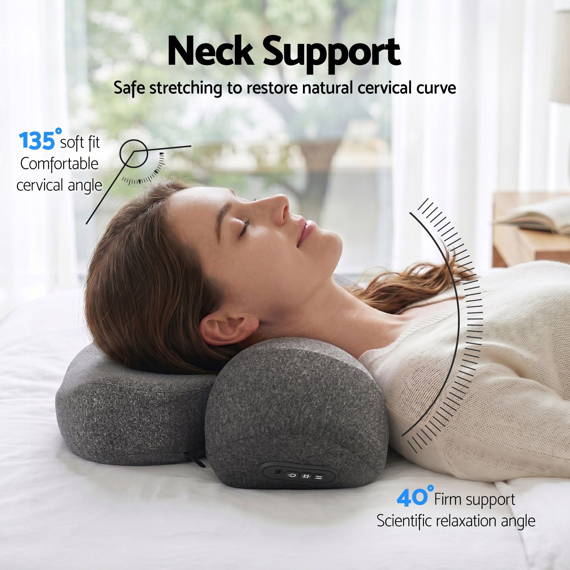 Livemor 2-in-1 Neck Massager Pillow with Heat, Memory Foam Cervical Support for Relief, 3-Speed Vibration & 3-Level Thermal Therapy, Type-C Rechargeable Massage Pillow for Neck & Shoulder