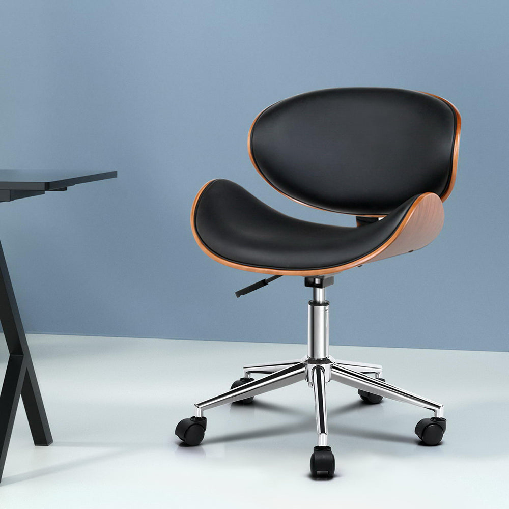 Lacroix Office Chair Wooden Frame Leather Seat Black Brown