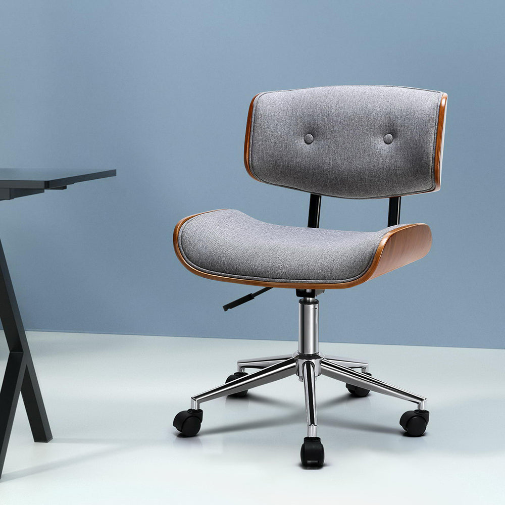 Artiss Wooden Office Chair Fabric Seat Grey Brown