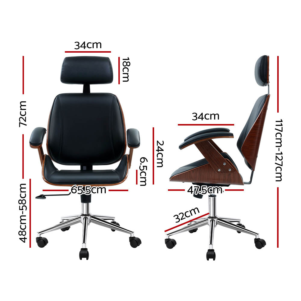 Ashby Wooden Office Chair Leather Seat Black