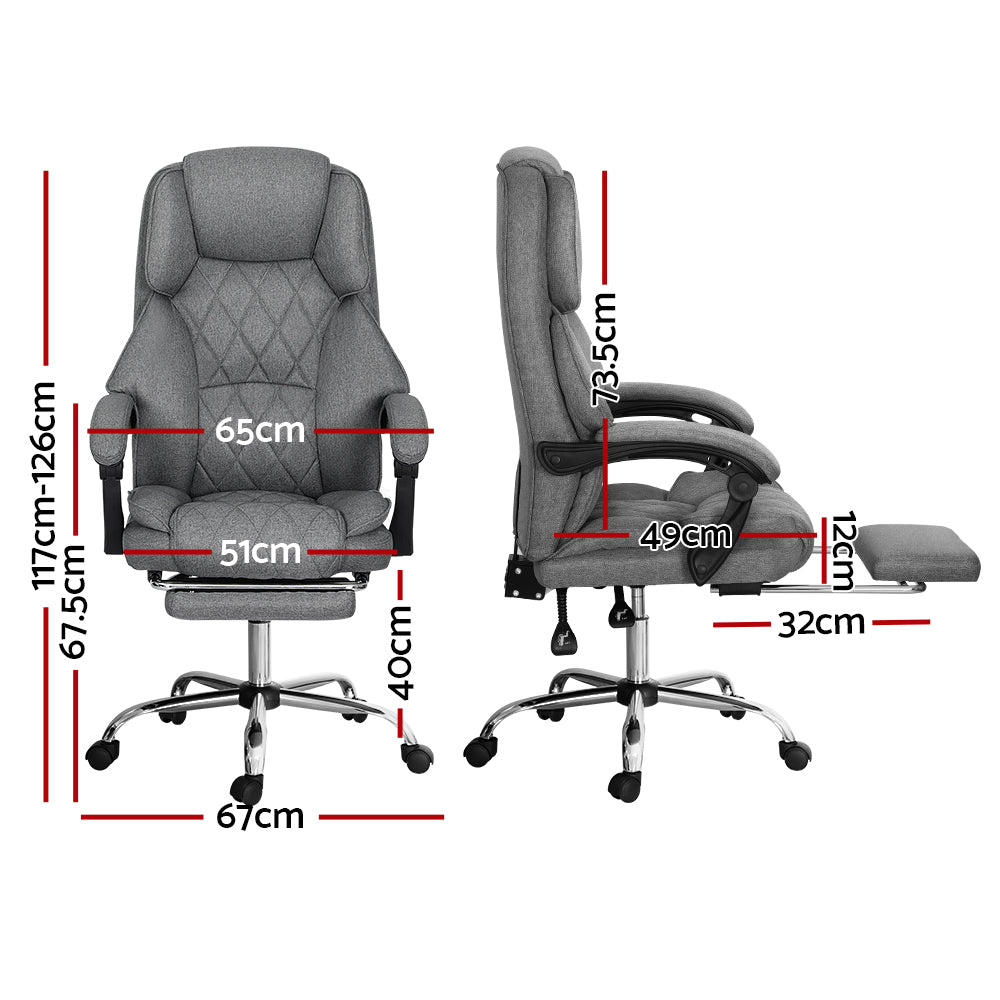 Artiss Executive Office Chair Grey Footrest High-Back Recliner