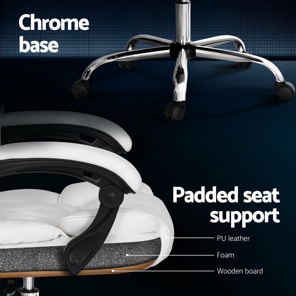 Camelon Executive Office Chair Leather Recliner White