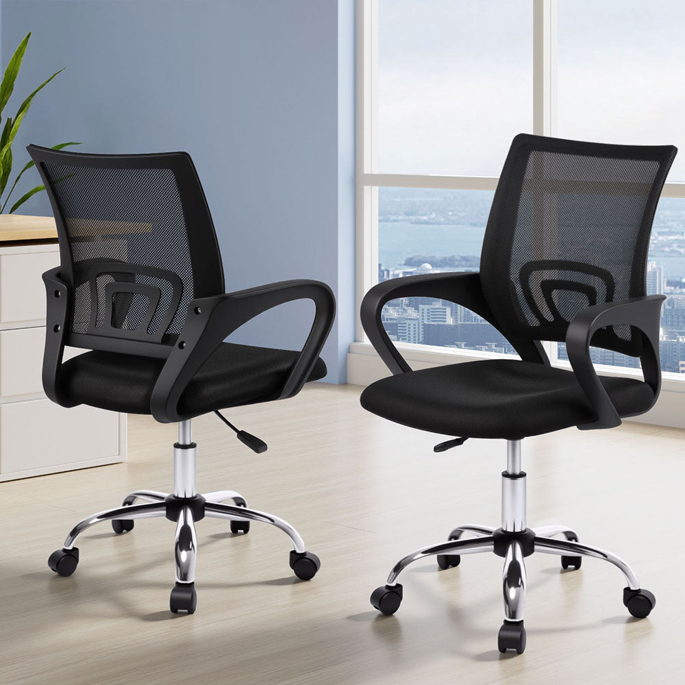 Artiss Mid-Back Mesh Office Chair Black 2-Pack