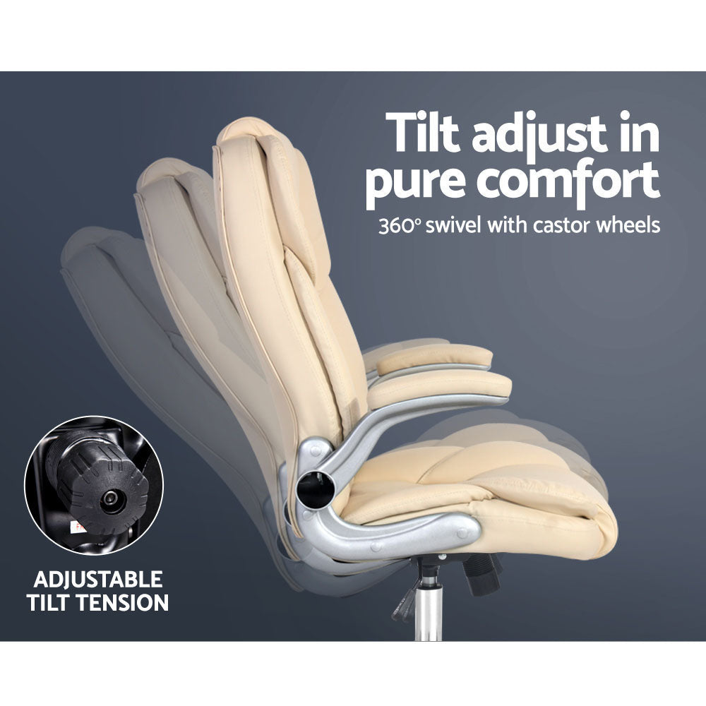 Kea Executive Office Chair Leather Tilt Beige