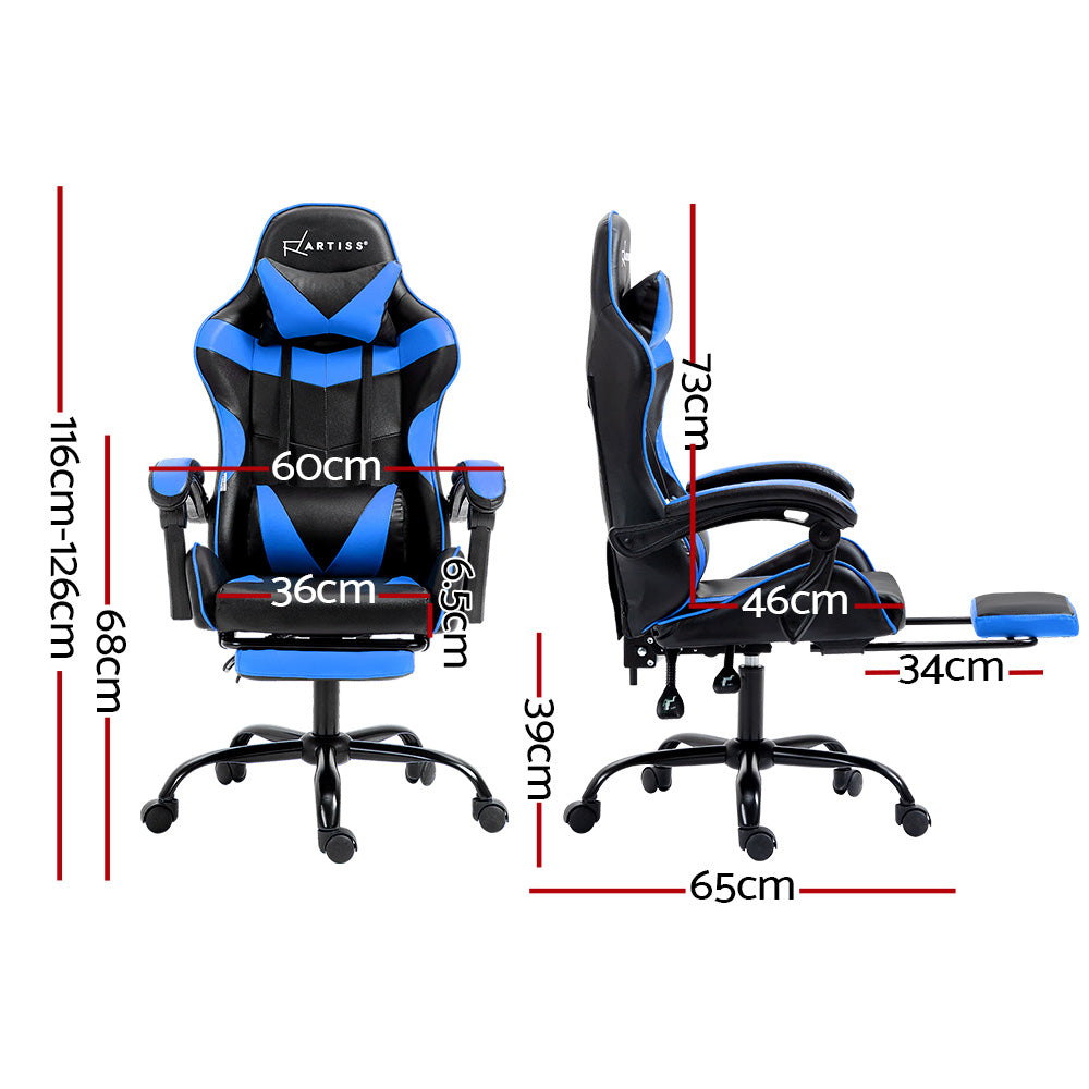 Artiss Recliner Gaming Office Chair Blue with Footrest