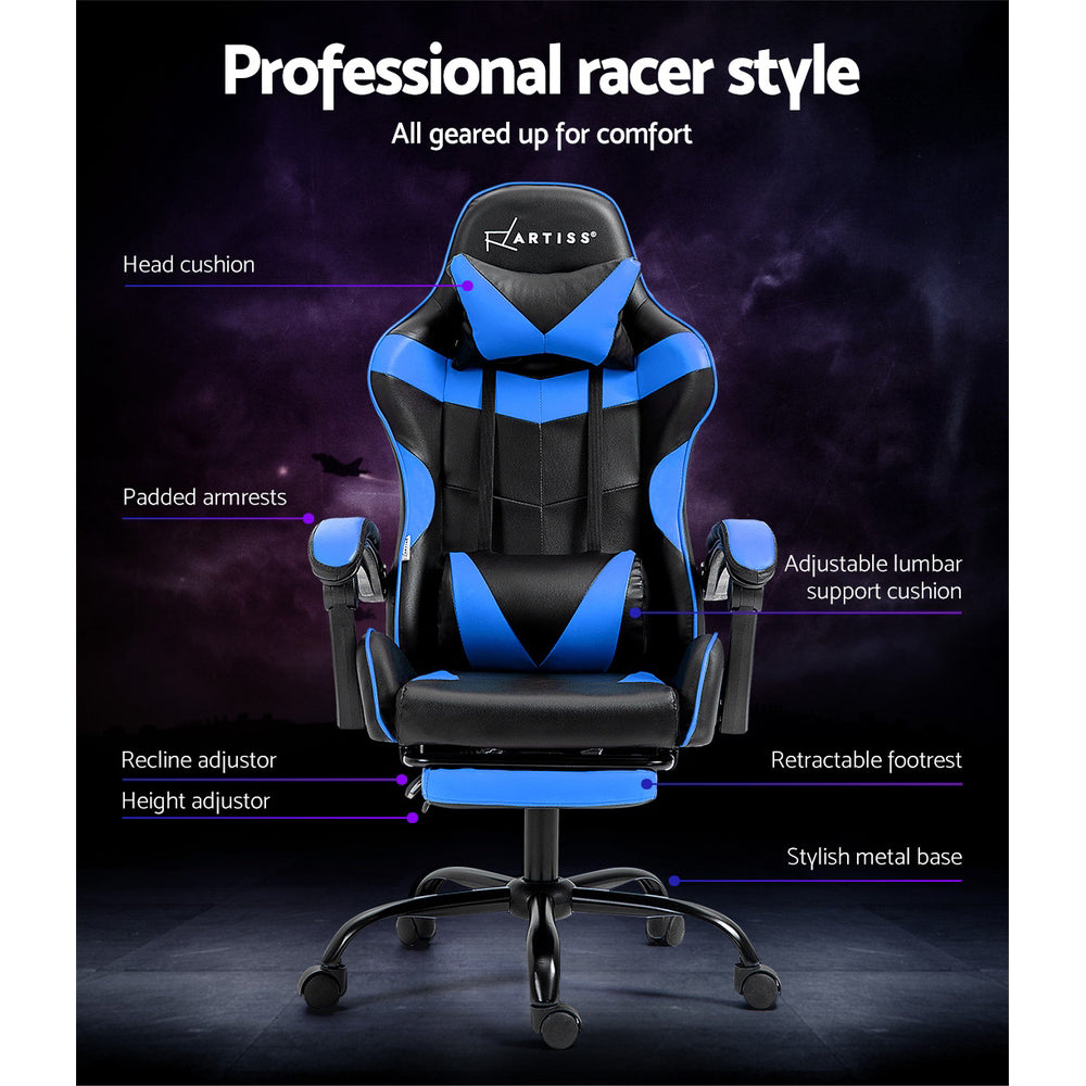 Artiss Recliner Gaming Office Chair Blue with Footrest