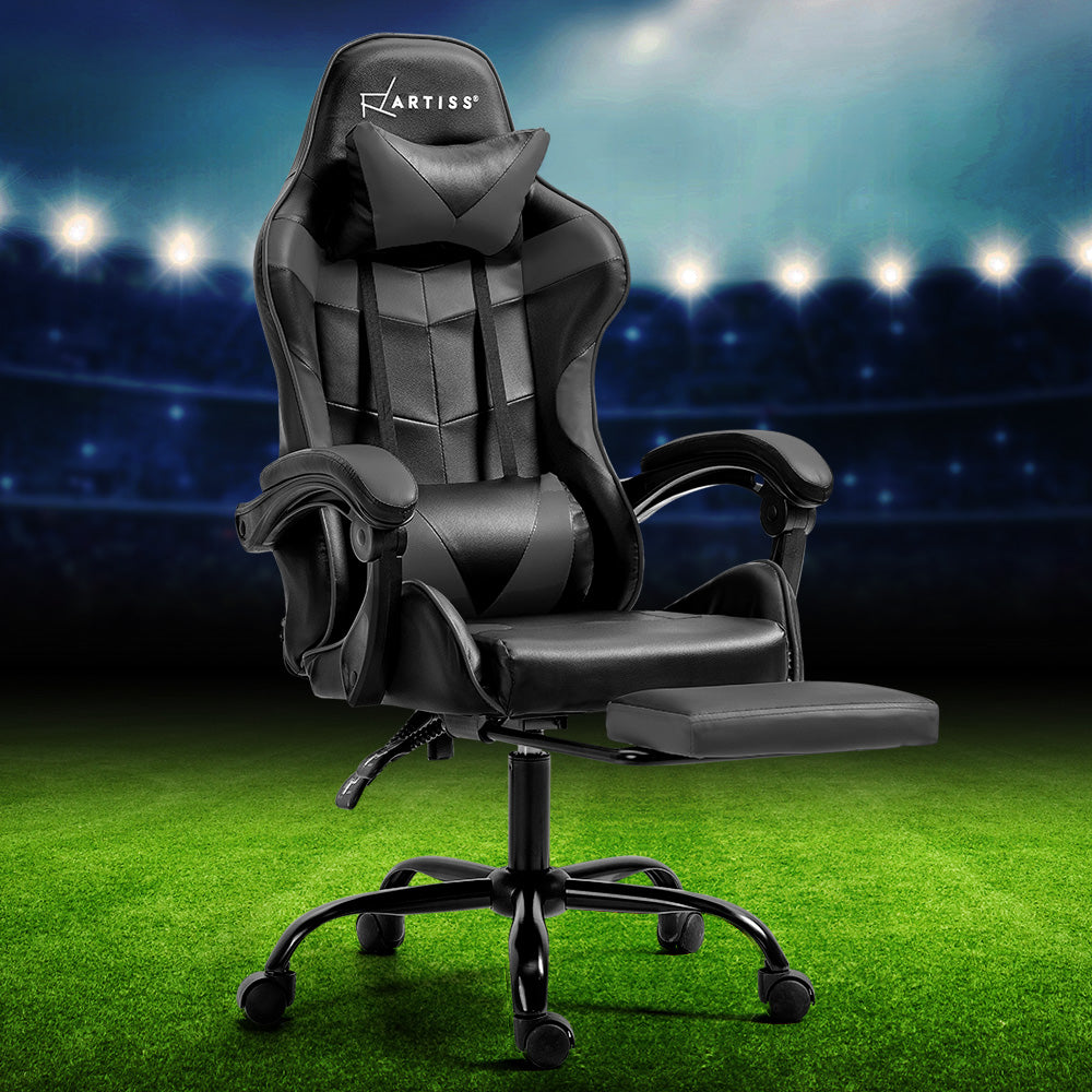 Artiss Executive Gaming Office Chair Leather Recliner Footrest Grey