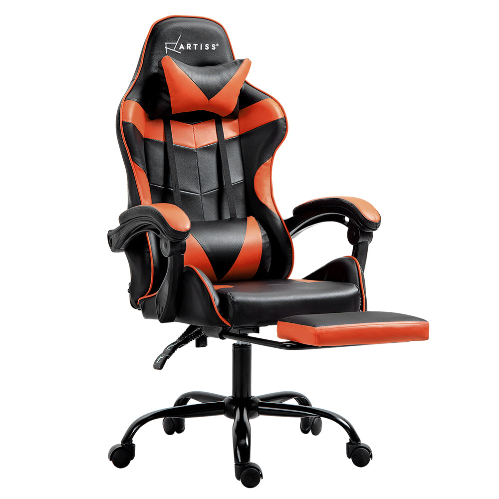 Artiss Executive Gaming Office Chair Leather Footrest Orange