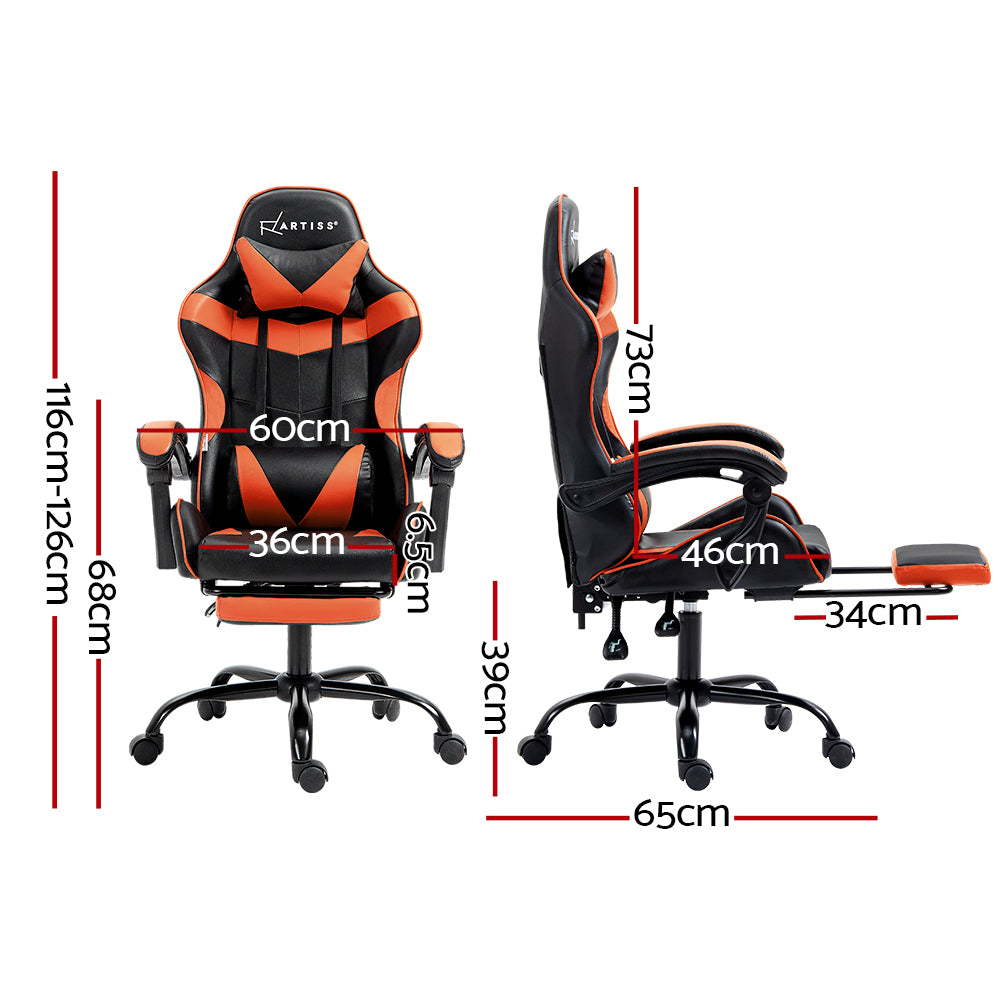 Artiss Executive Gaming Office Chair Leather Footrest Orange