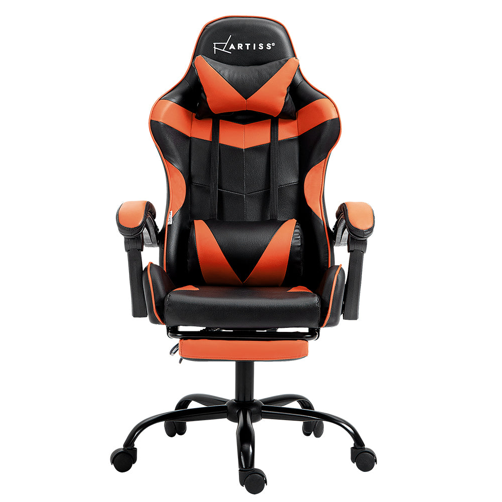 Artiss Executive Gaming Office Chair Leather Footrest Orange