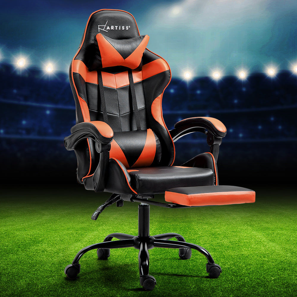 Artiss Executive Gaming Office Chair Leather Footrest Orange