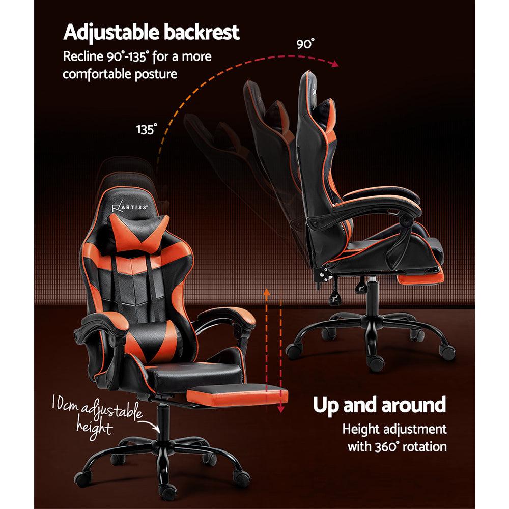 Artiss Executive Gaming Office Chair Leather Footrest Orange