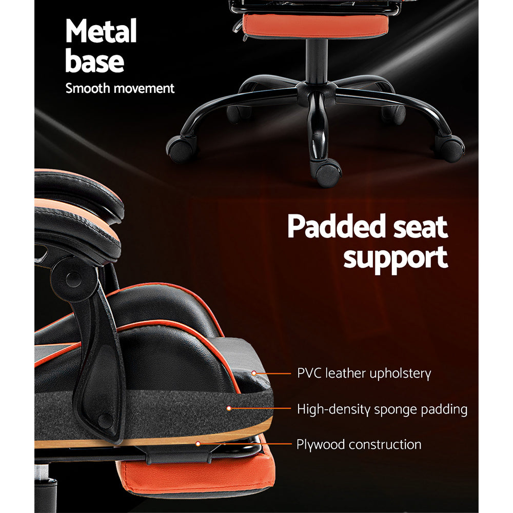 Artiss Executive Gaming Office Chair Leather Footrest Orange