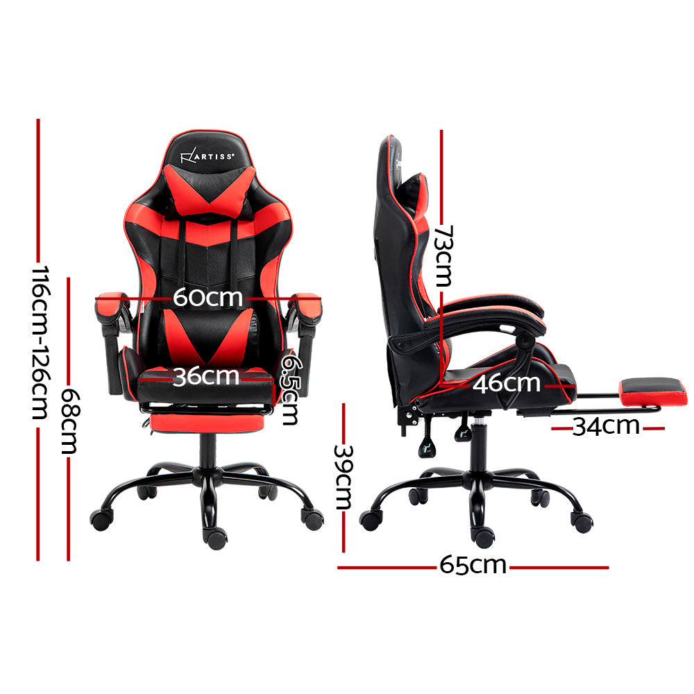 Artiss Recliner Gaming Office Chair Red Footrest
