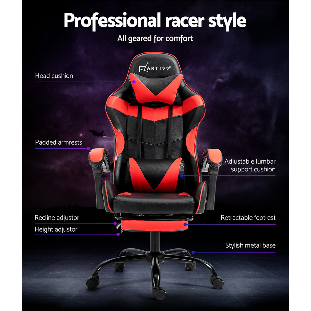 Artiss Recliner Gaming Office Chair Red Footrest